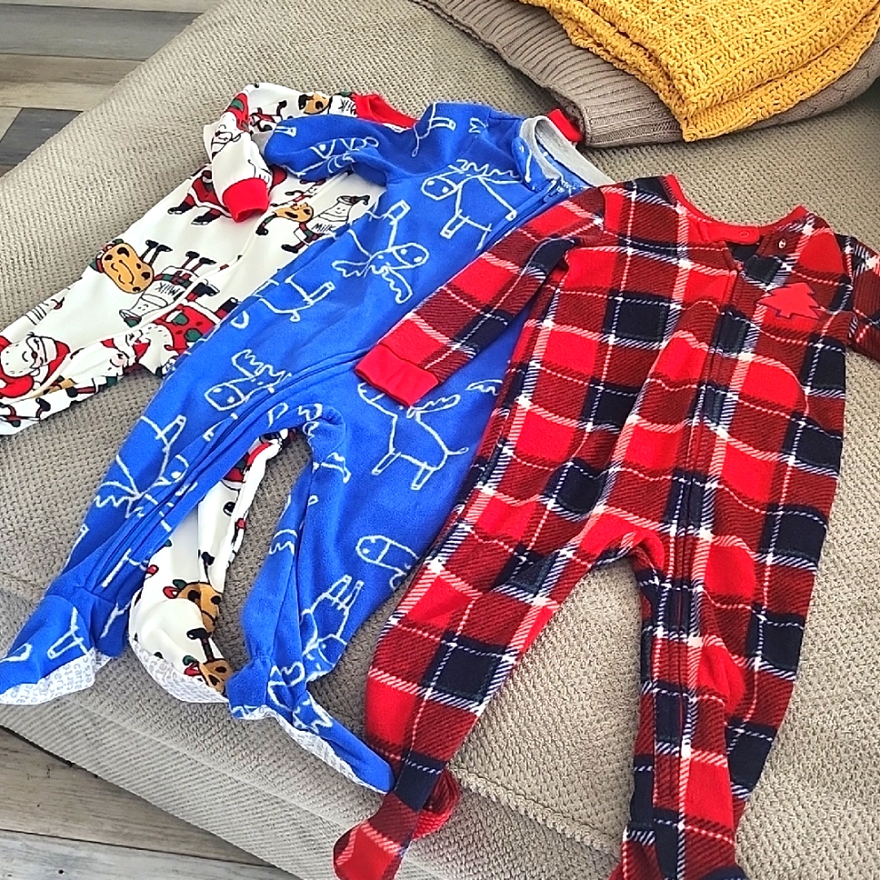 Kids One Piece Pajama Set - Blue, Red, Cream